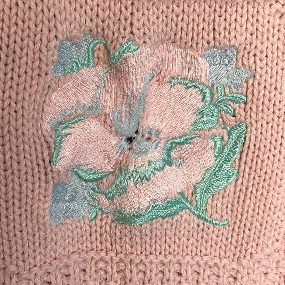 Vintage Isle of Cotton Sweater Women's L Embroidered Floral coastal grandma - Picture 7 of 12